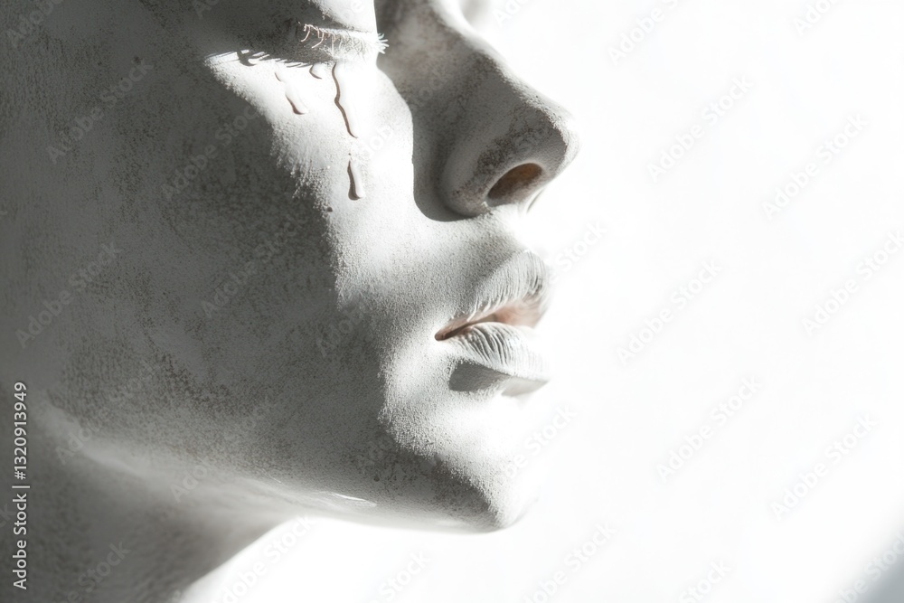 Poster a detailed image of a female statue's face, perfect for use in art-related contexts