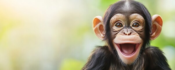 A close up portrait of a smiling young primate animal