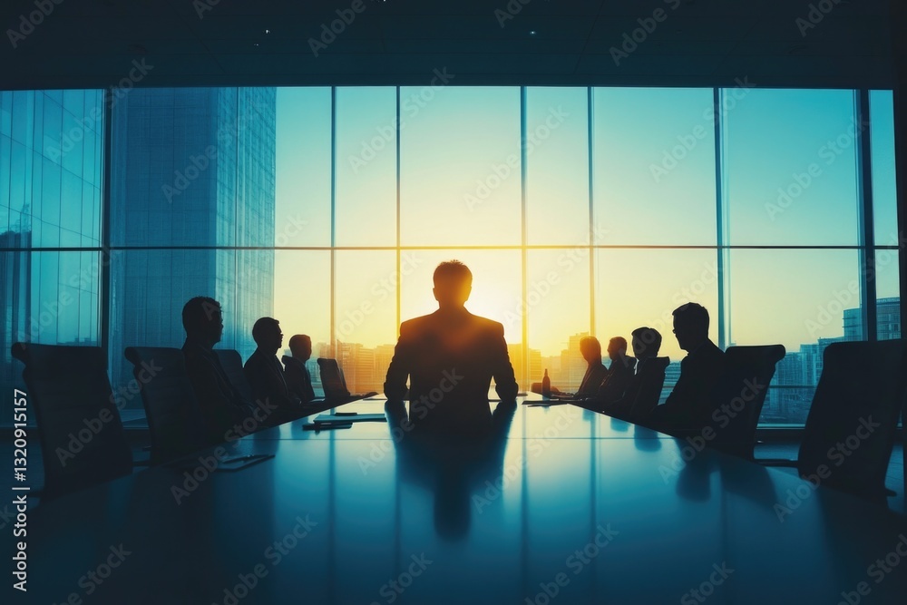 Poster Group of professionals seated at a conference table discussing project details and collaboration