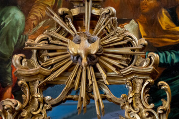 Saint Martin Vésubie, FRANCE - 03-05-2025: sculpture (19th century) of a reresentation of the Holy Spirit in the form of a dove.