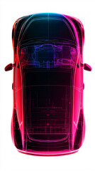 Fototapeta premium Top view of car with neon thermal effect in pink and blue on white background