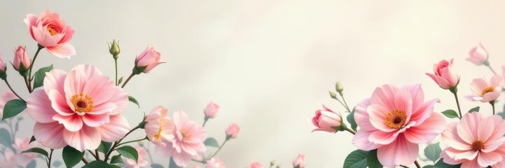 Fototapeta premium Delicate floral pattern, pastel hues, faded elegance, spring, botanical
