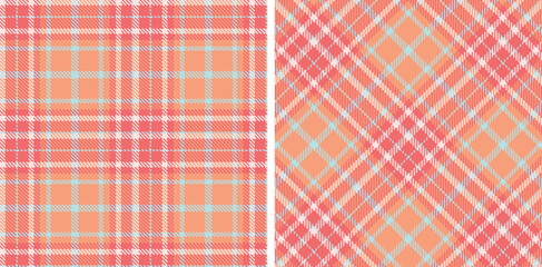 Bright Coral Pink Seamless Tartan with Soft Pale Sky Blue accents Fabric Design