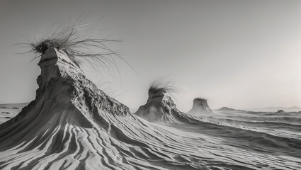Surreal Desert Landscape with Eroded Sand Formations