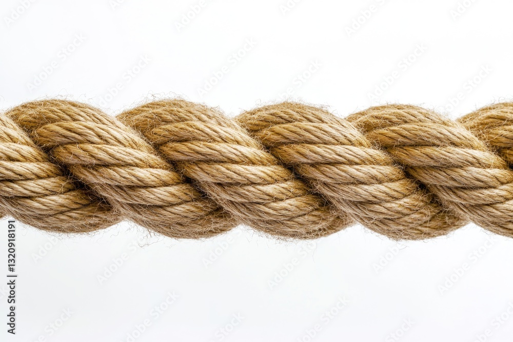 Poster a detailed view of a rope on a clean white surface, ideal for illustrations and designs where textur