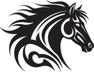 Obraz premium Stylized Black and White Illustration of a Horse's Head with Flowing Mane