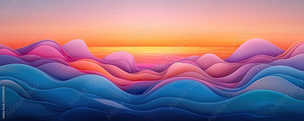 Poster Seascape abstract background idea. Abstract landscape with colorful wave patterns and a stunning sunset in the background.