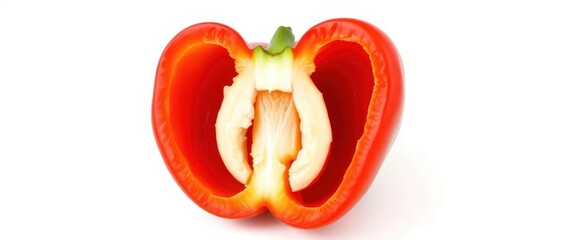 Single vibrant red bell pepper, isolated on pure white background, red pepper, capsicum