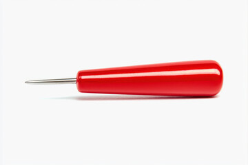 A red sewing awl sits on a clean white background, ideal for crafting projects. isolated on white background.