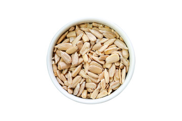Sunflower seeds in a white bowl isolated on transparent background