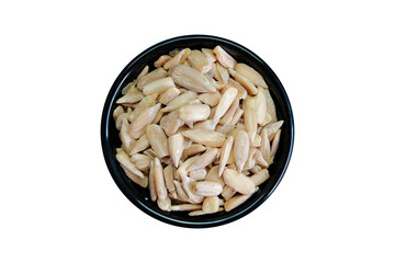 Sunflower seeds in a black bowl isolated on transparent background 