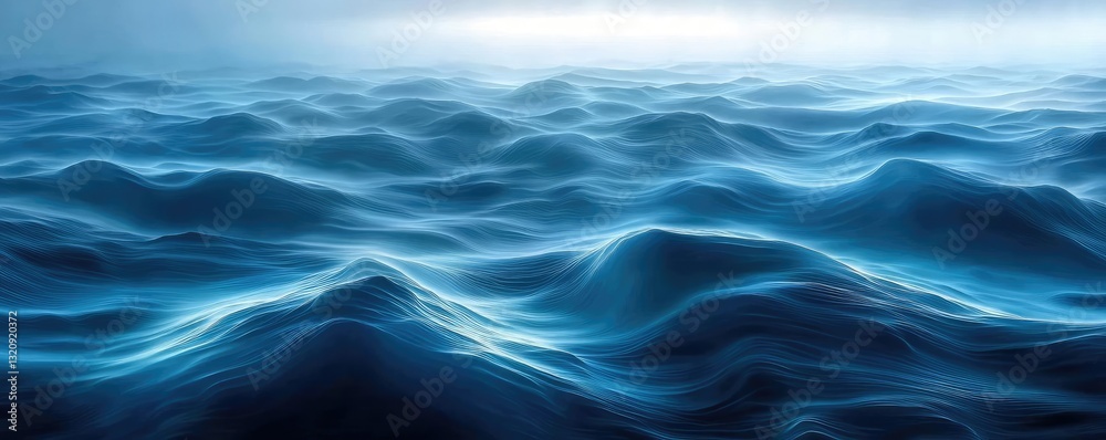 Poster Seascape abstract background idea. Serene ocean waves under a soft blue light creating a calming aquatic scene.