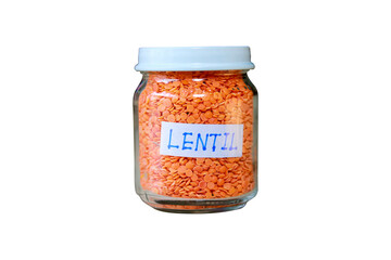 Lentils in a glass jar on a transparent background Isolated