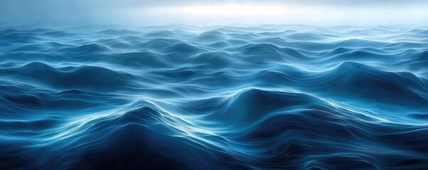 Fototapeta premium Seascape abstract background idea. Serene ocean waves under a soft blue light creating a calming aquatic scene.