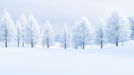 Fototapeta premium A serene winter landscape featuring snow-covered trees under a cloudy sky.