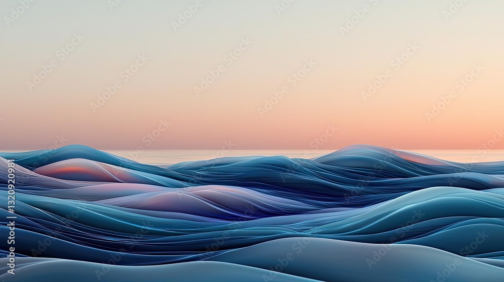 Poster seascape abstract background idea. a serene view of flowing waves in soothing blue tones under a sof