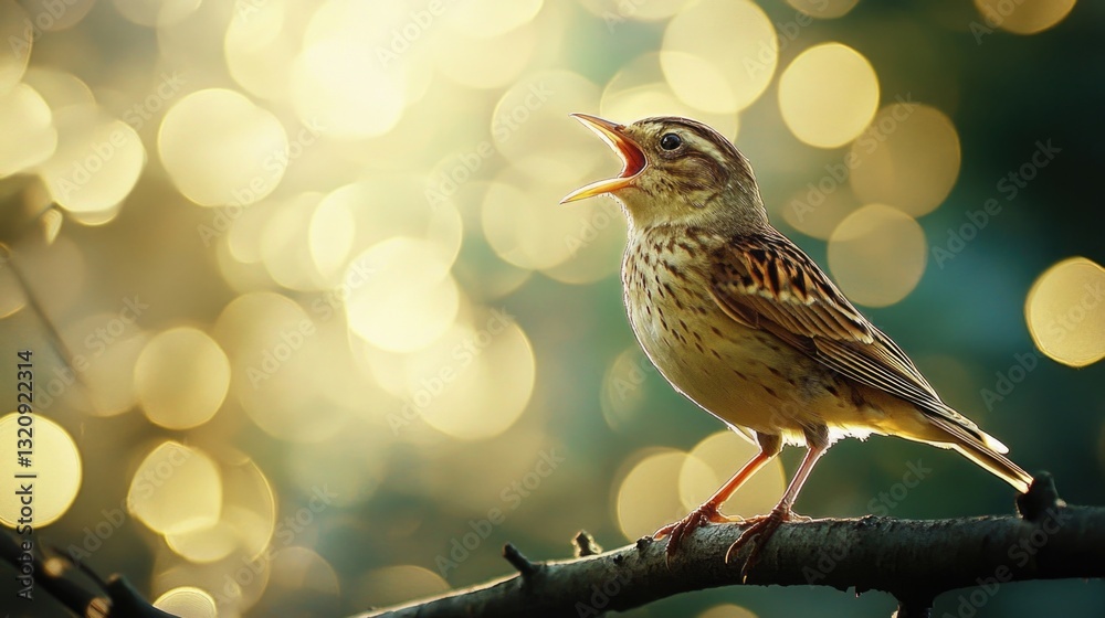Poster A bird sitting peacefully on the tip of a tree branch