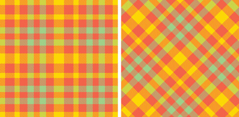 Spring Neon Orange Pink & Pastel Sunflower Yellow Seamless Tartan Fabric Design