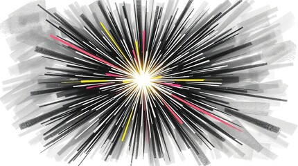 Hand-drawn sketch illustration with a bright lens flare effect against an intensely black background