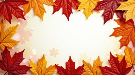 Autumnal foliage border with a soft, bright background ideal for seasonal greetings or festive announcements.