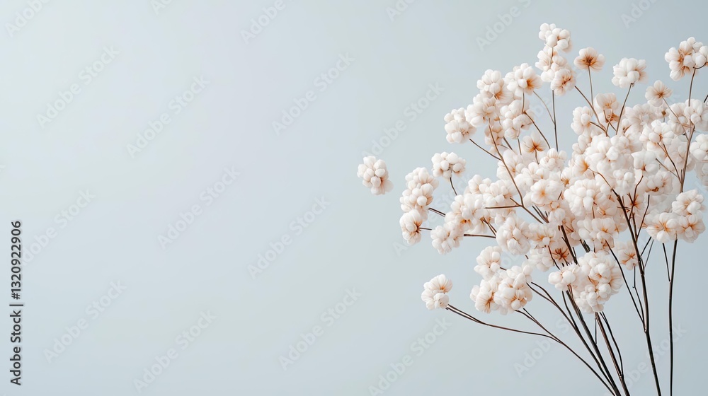 Poster floral illustration abstract background concept. delicate white flowers in a minimalist setting that