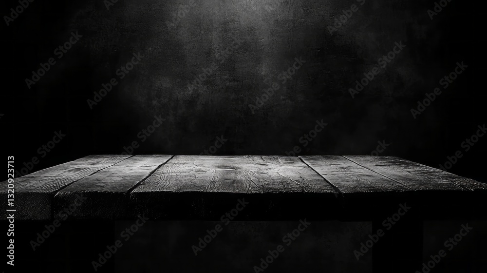 Aufkleber a rustic wooden table stands alone under gentle illumination in a dim environment, evoking feelings 