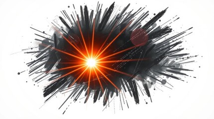 Create a hand-drawn sketch with a bright lens flare, intense jet black background