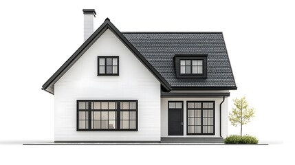 Charming house with a classic black roof surrounded by lush greenery and a clear blue sky creating a welcoming atmosphere