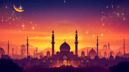 silhouette of mosque at night