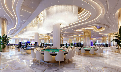 Elegant Casino Interior with Bright Lights and Modern Design Features