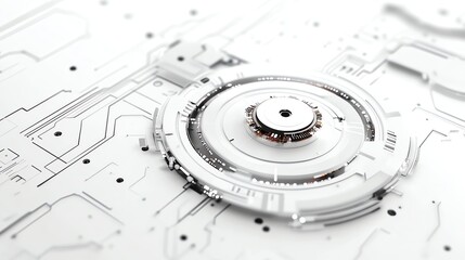 Abstract Futuristic Technology with Digital Circuits on a White Background