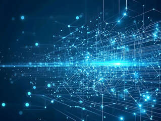 Fototapeta premium Abstract tech background in blue, featuring dynamic lighting lines for a modern digital concept.