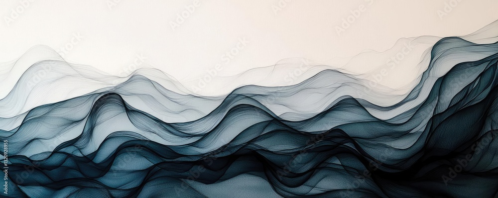 Poster Ink illustration abstract background concept. Abstract waves of flowing lines create a serene and calming visual experience.