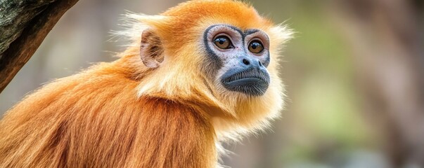 Obraz premium A close up portrait of a primate with golden fur