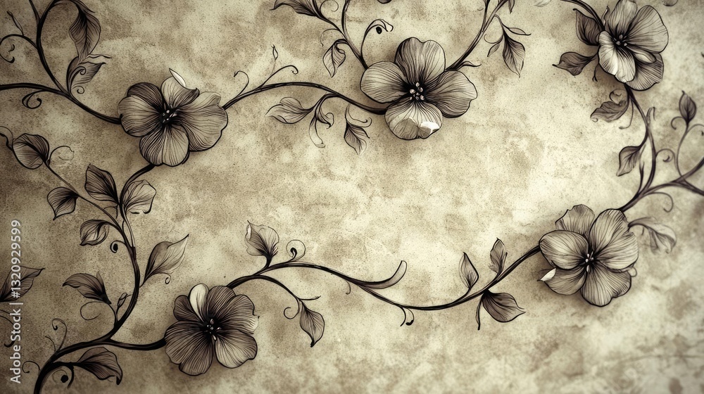 Poster ink illustration abstract background concept. elegant floral pattern with intricate details on a tex