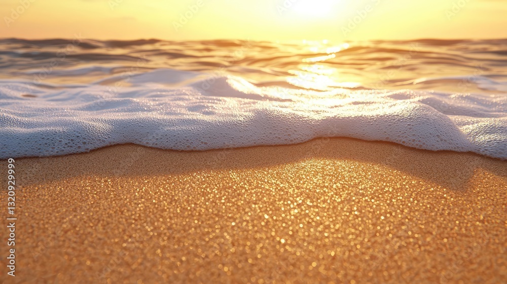 Poster seascape abstract background idea. serene sunset over the ocean waves gently lapping at the sandy sh