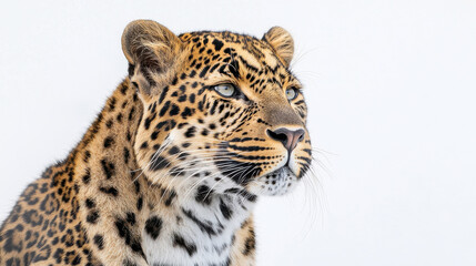 Fototapeta premium Close-up portrait of a majestic leopard showcasing its unique spots and fierce gaze. isolated on white background.