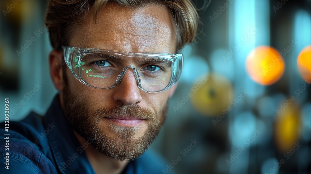 Leinwandbilder a focused engineer in safety glasses oversees activities in a bustling petrochemical factory, ensuri