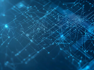 Obraz premium Futuristic blue background with complex tech lines and nodes, highlighting abstract technology and big data themes.