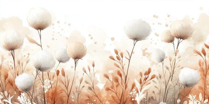 Delicate Pastel Watercolor Wildflowers, Airy Gentle Floral Background, Artistic Design
