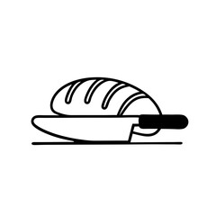 Simple line drawing of a loaf of bread and a knife
