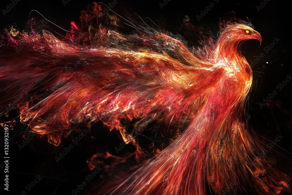 Poster a vibrant red bird with a distinctive long tail soars through the air, capturing attention and beaut
