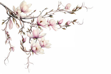 Naklejka premium Delicate magnolia flowers in soft hues, gracefully arranged on a branch, embodying elegance and natural beauty.