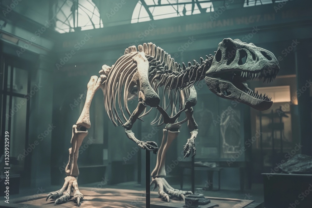 Poster A fossilized T-Rex skeleton on display in a museum