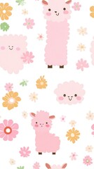 Obraz premium A gentle pink sheep grazing peacefully surrounded by colorful flowers in a lovely pastoral setting of natural beauty