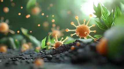 Fototapeta premium Enchanting Microscopic Botanical Quantum Nanocrystals Reveal the Beauty of Natural Nanotechnology Delicate plant based nanocrystals shimmering with fluorescent glow