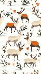 Naklejka premium Majestic caribou migrating through a wide open field surrounded by nature's beauty and scenic landscape