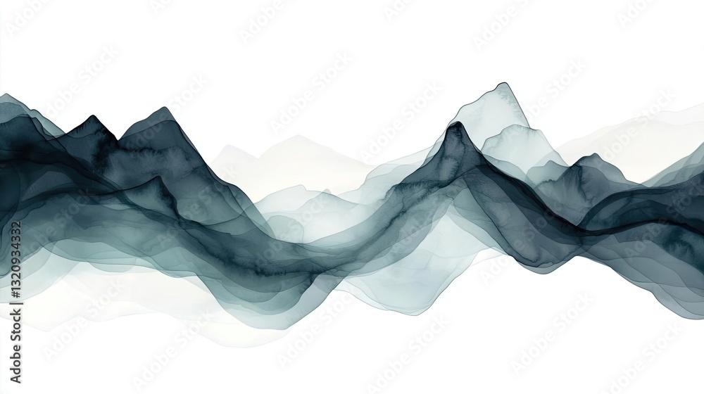 Poster Ink illustration abstract background concept. Abstract waves of soft colors creating a serene and calming visual effect.