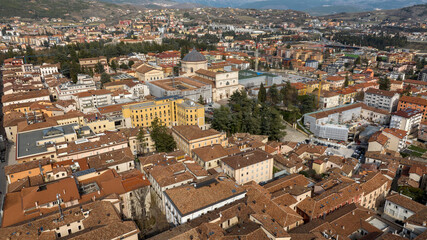 Obraz premium Aerial view of Basilica of San Bernardino located in the historic center of L'Aquila, Abruzzo, central Italy. 