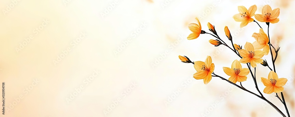 Aufkleber floral illustration abstract background concept. bright yellow flowers bloom on a delicate branch ag